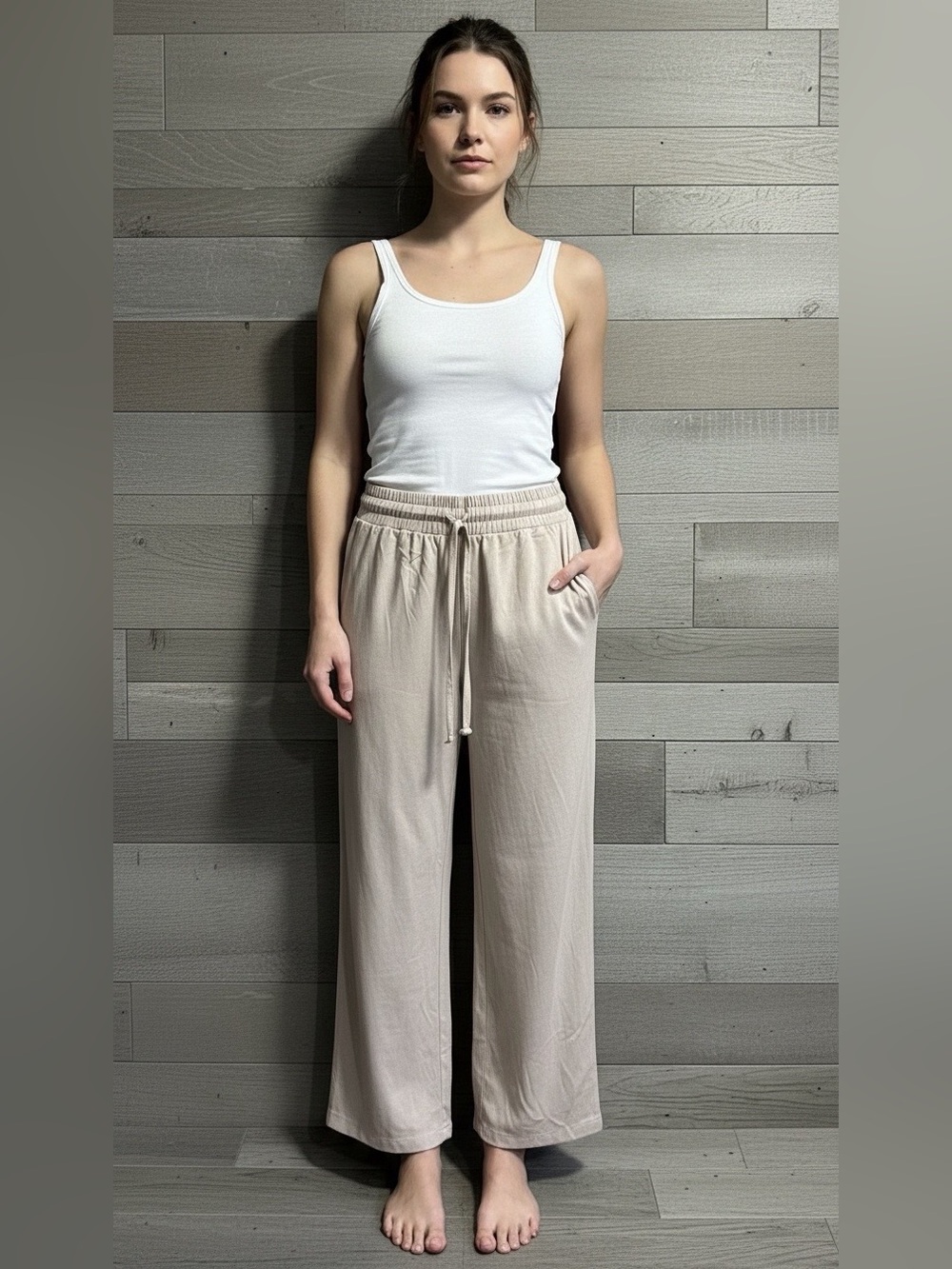 NWT Glam Los Angeles Small Champagne Wide Leg Drawstring Pants